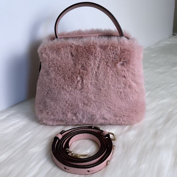 NWT Kate Spade Knott Faux Fur Mini Crossbody Tote Purse/Pink/Faux Fur - Picture 1 of 10